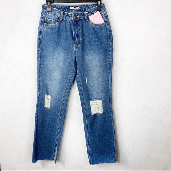 [Avec Les Filles] Distressed High Rise Raw 27 Straight Leg Jeans - Picture 1 of 4